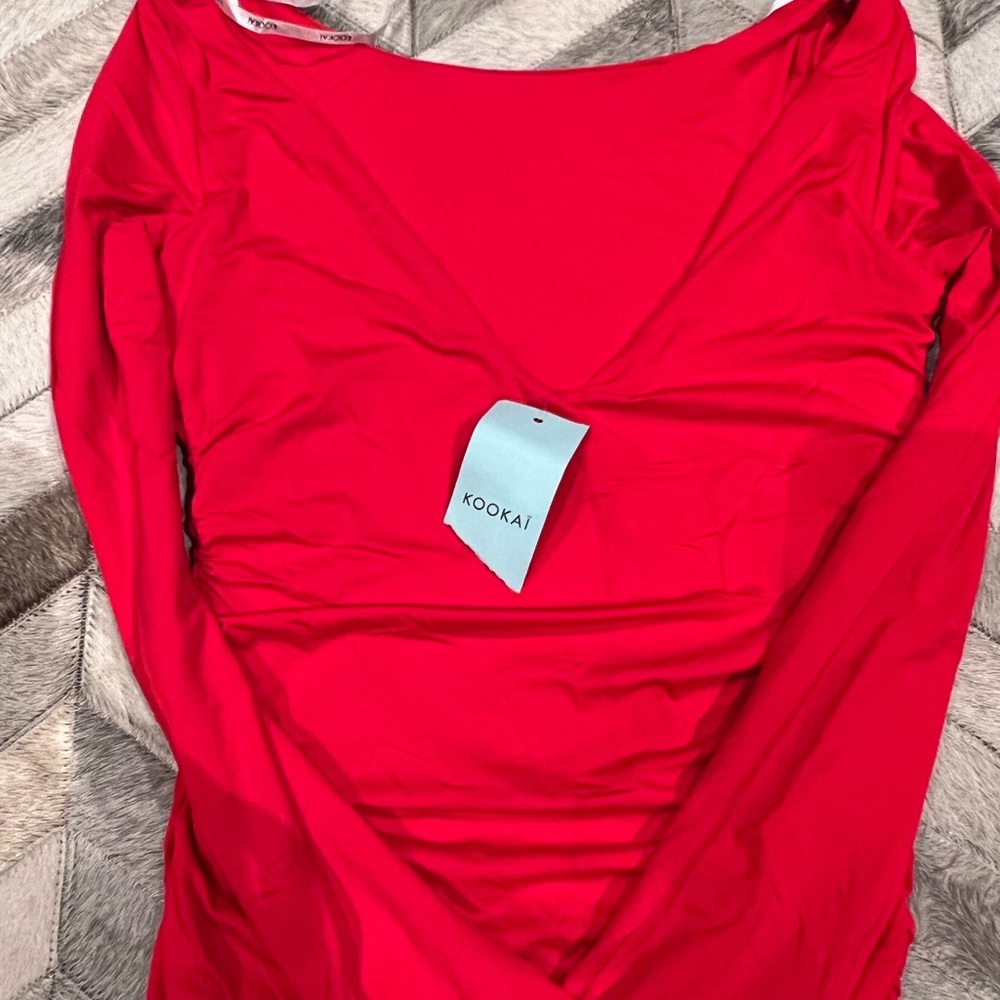 Kookai Red V neck back ruched dress